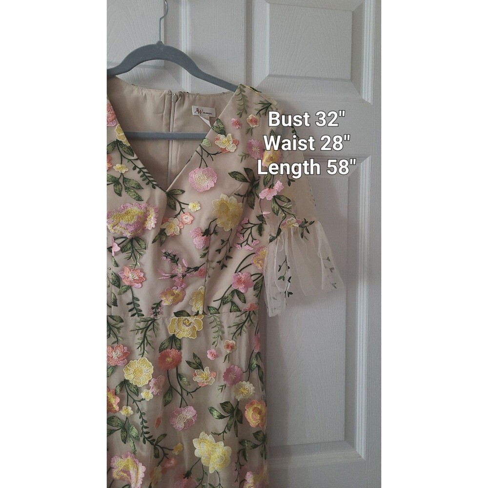 New Bridal Carole Formal Prom Dress Size 4 Beige Floral Embroidered Tulle Maxi - Picture 12 of 15